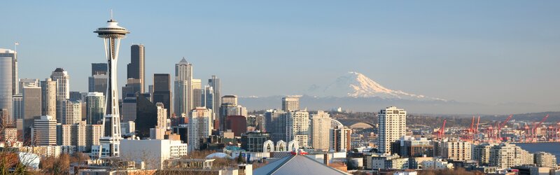 Seattle Skyline with Mountain — Blue, Serene, Afternoon