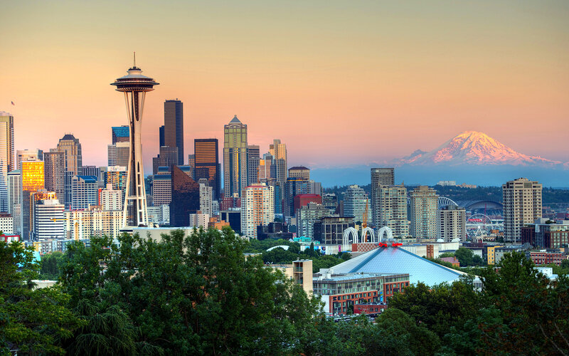 Seattle Skyline with Mountain — Orange