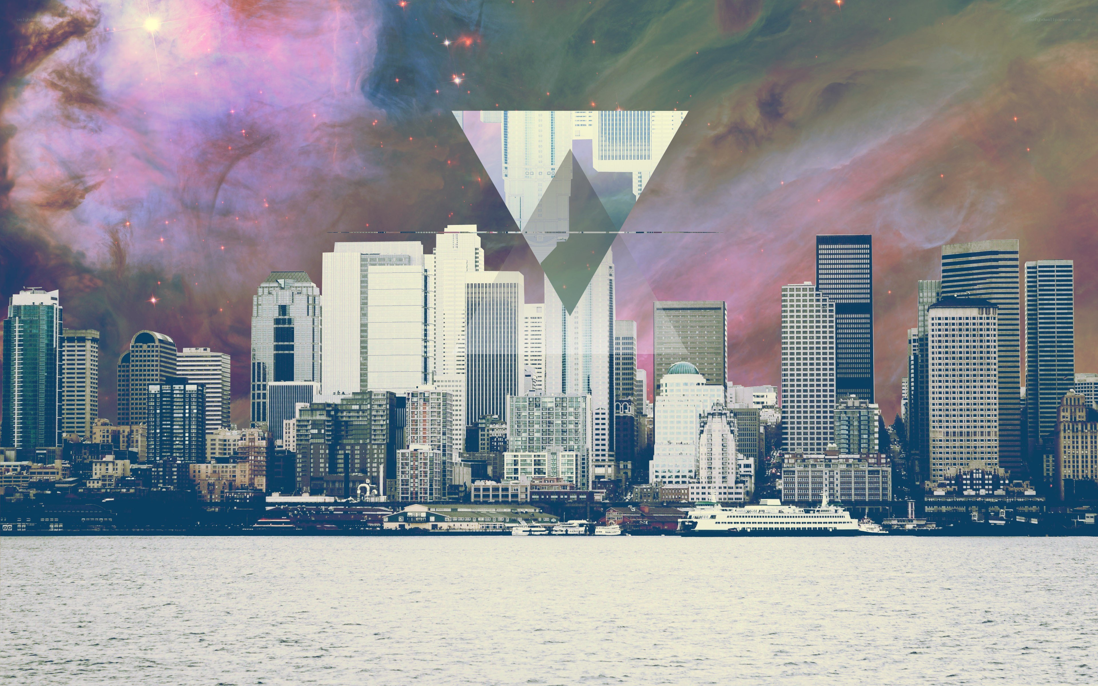 Seattle skyline with nebula