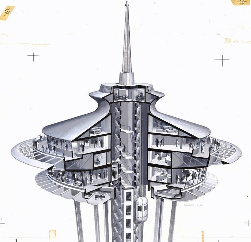 Seattle Space Needle architectural cutaway