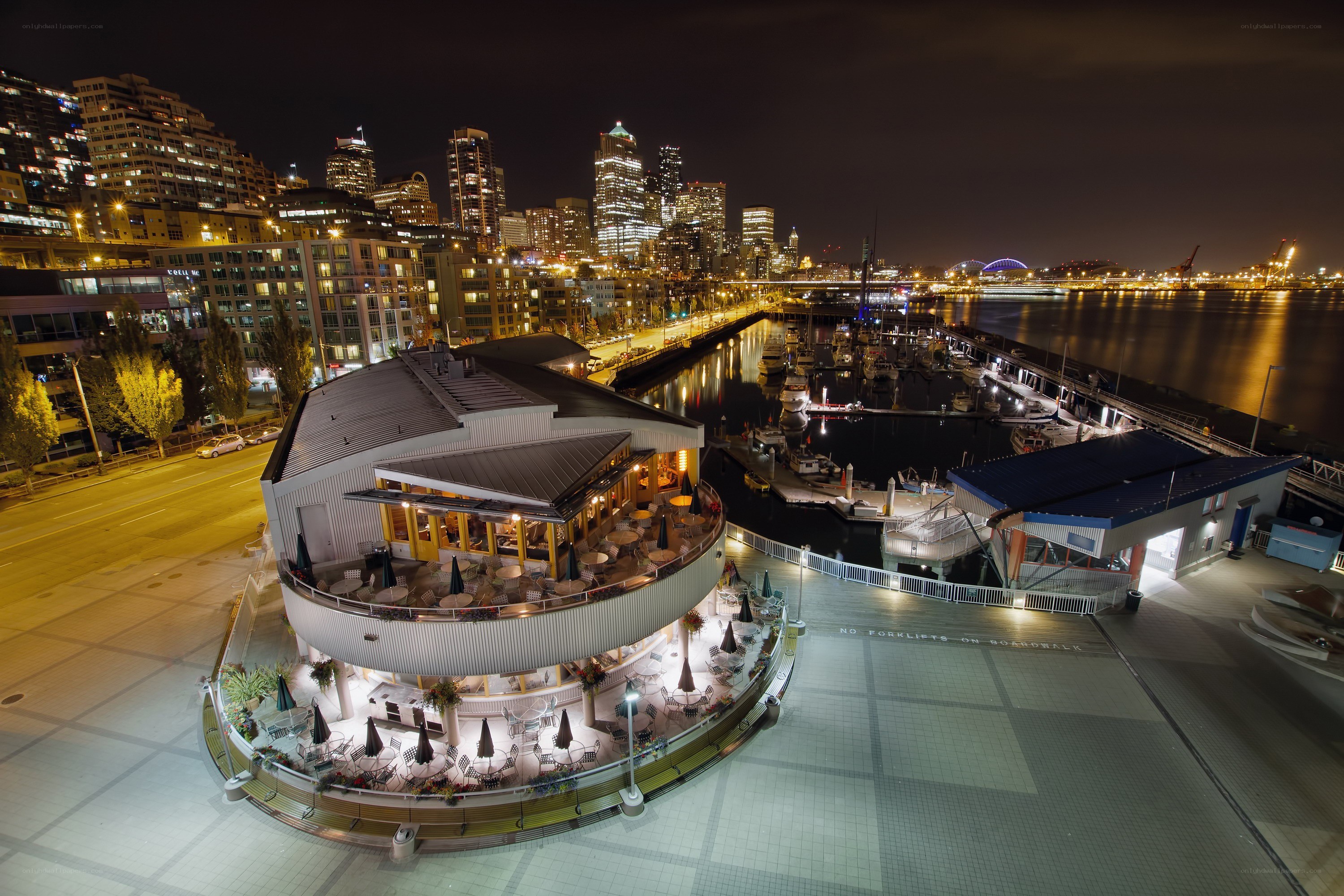Seattle waterfront at night
