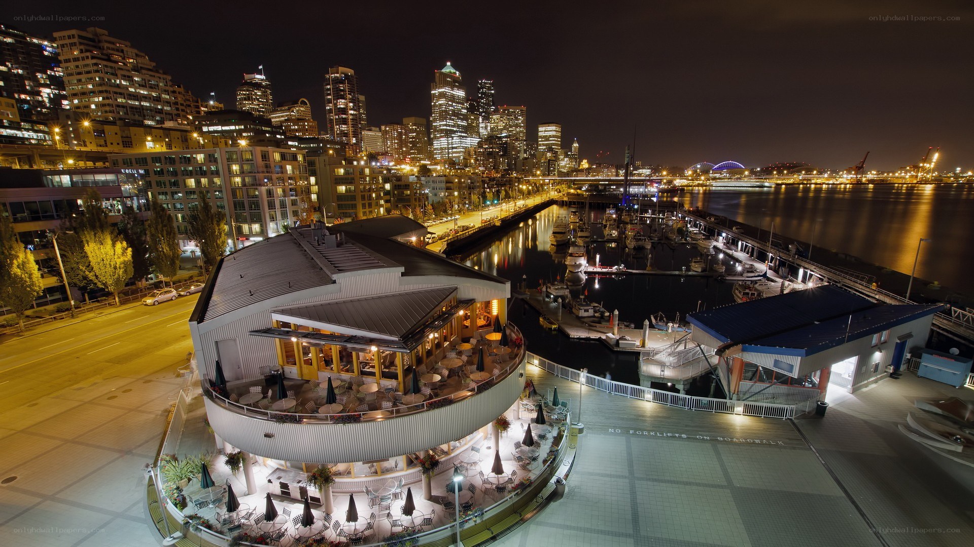 Seattle waterfront at night