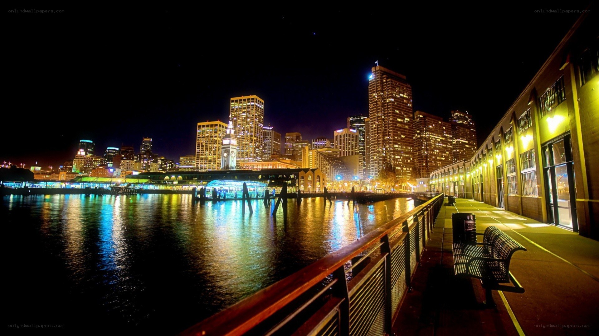 Seattle waterfront at night