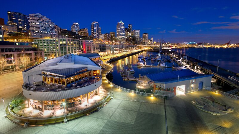 Seattle Waterfront at Night — Blue, Serene