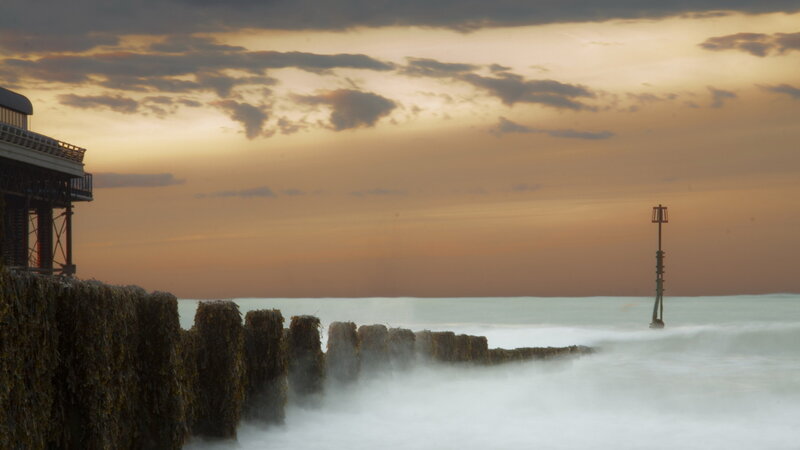 Seawall at Sunset — Orange