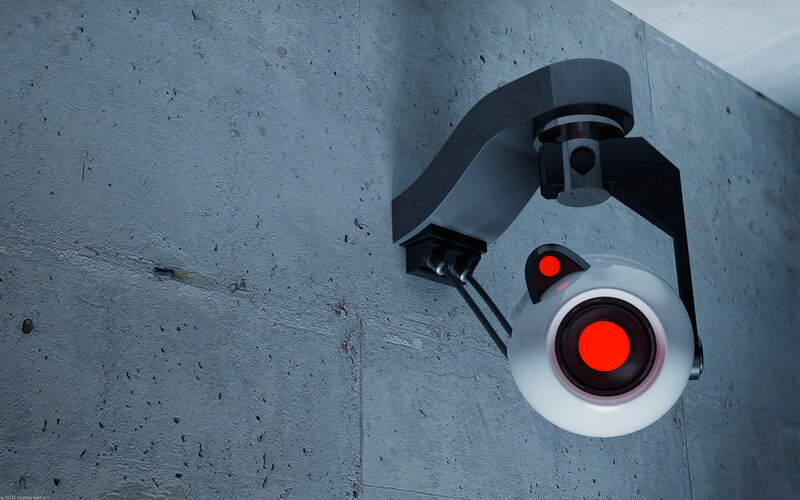 Security Camera on Wall — Gray, Dramatic, 3d Render, Red Light