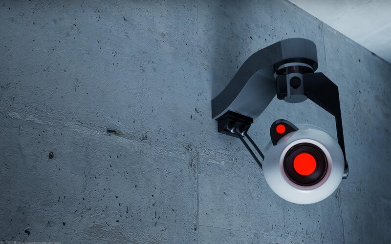 Security Camera on Wall — Gray, Dramatic