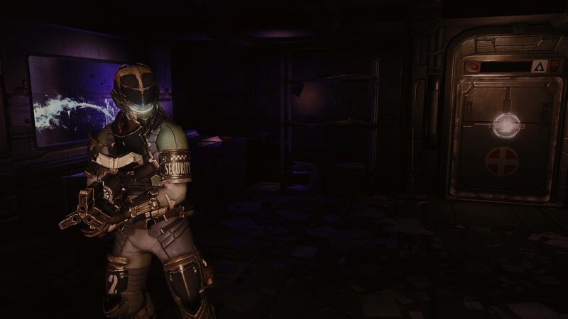 security guard in dark corridor