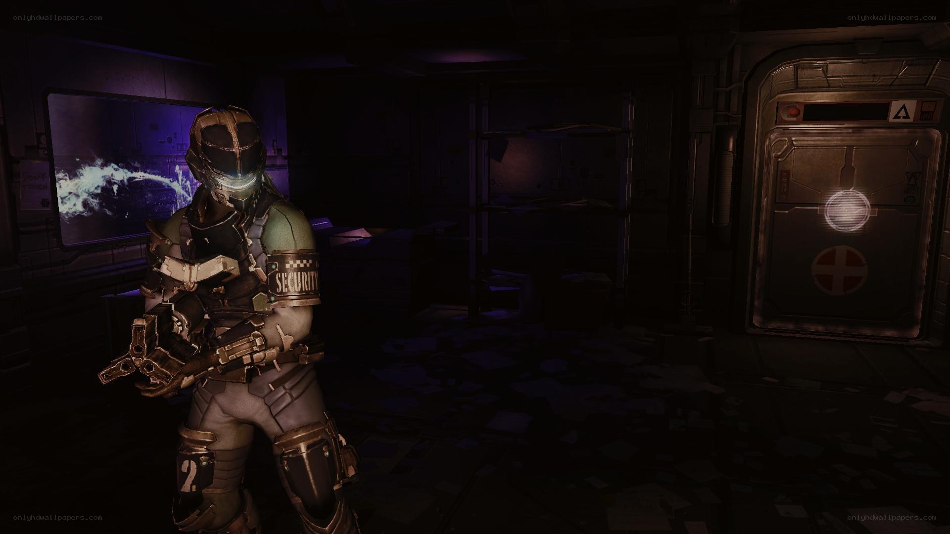 security guard in dark corridor