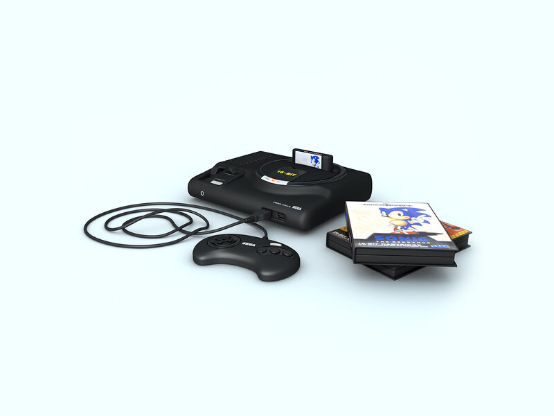 Sega Mega Drive console with Sonic game