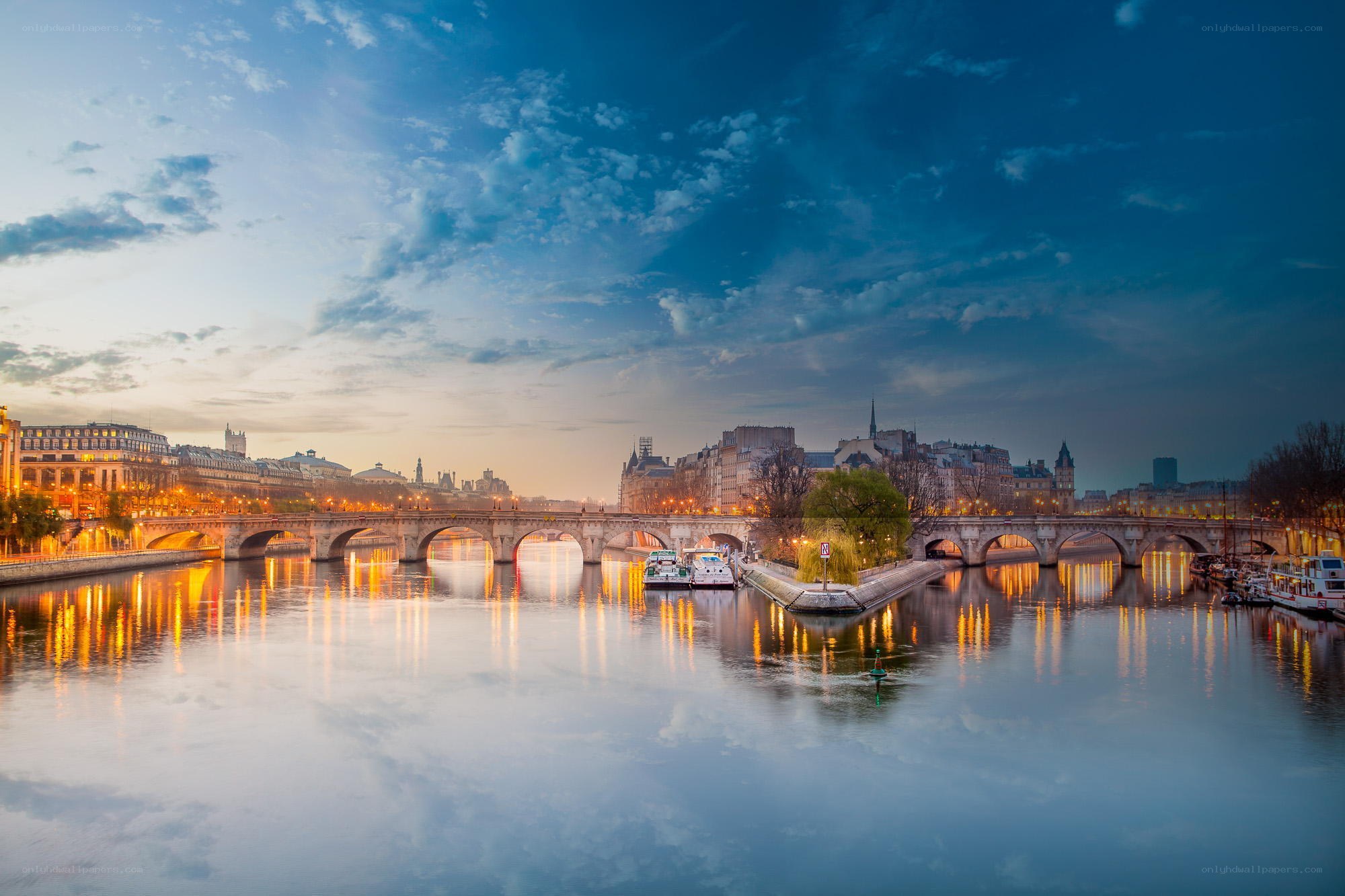 Seine River at dusk in Paris