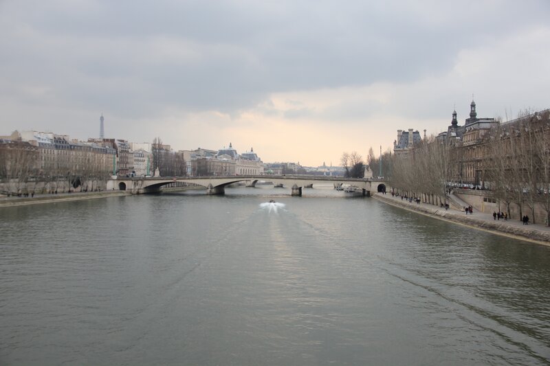 Seine River with bridge and Eiffel Tower