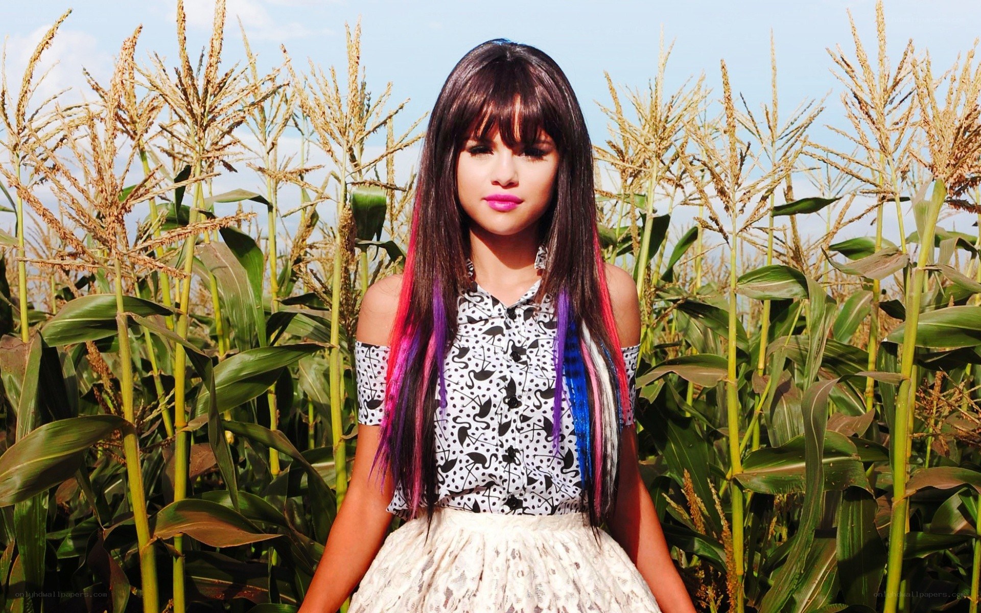 Selena Gomez in a cornfield