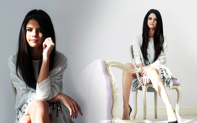 Selena Gomez in a striped dress