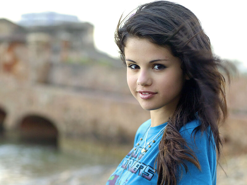 Selena Gomez in blue shirt