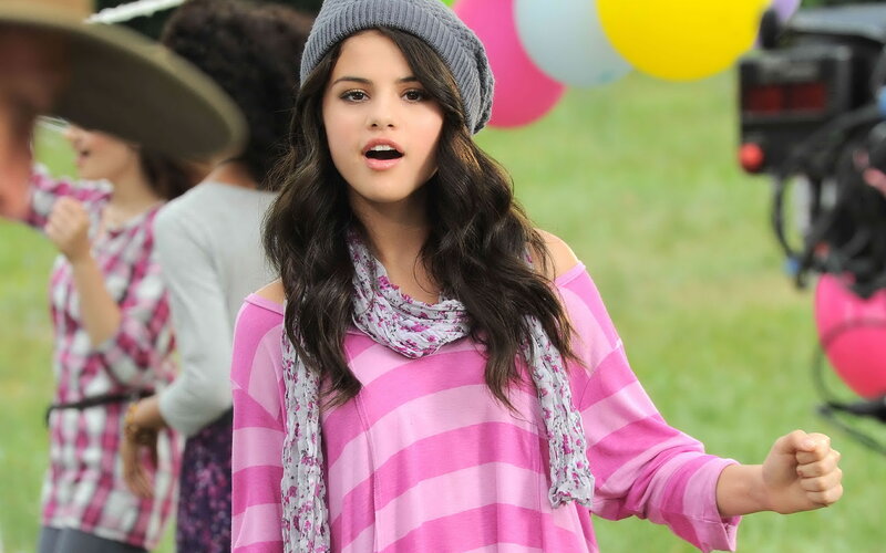 Selena Gomez in pink stripes