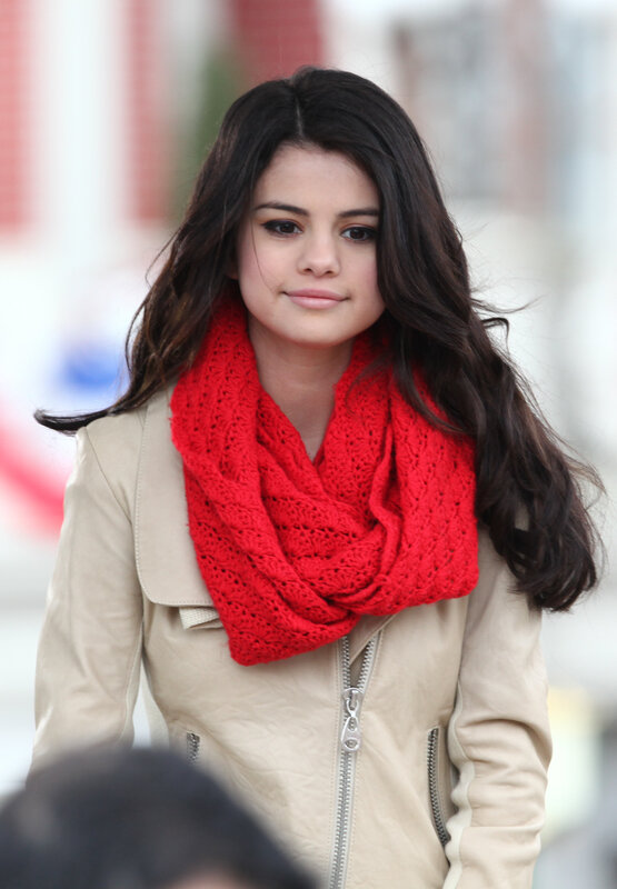 Selena Gomez in red scarf