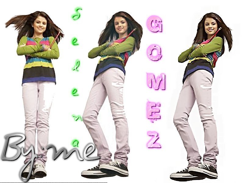 Selena Gomez in Striped Shirt — Green
