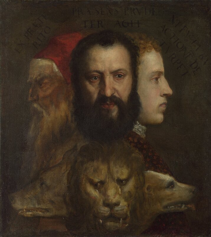 Self-portrait with animals and figures