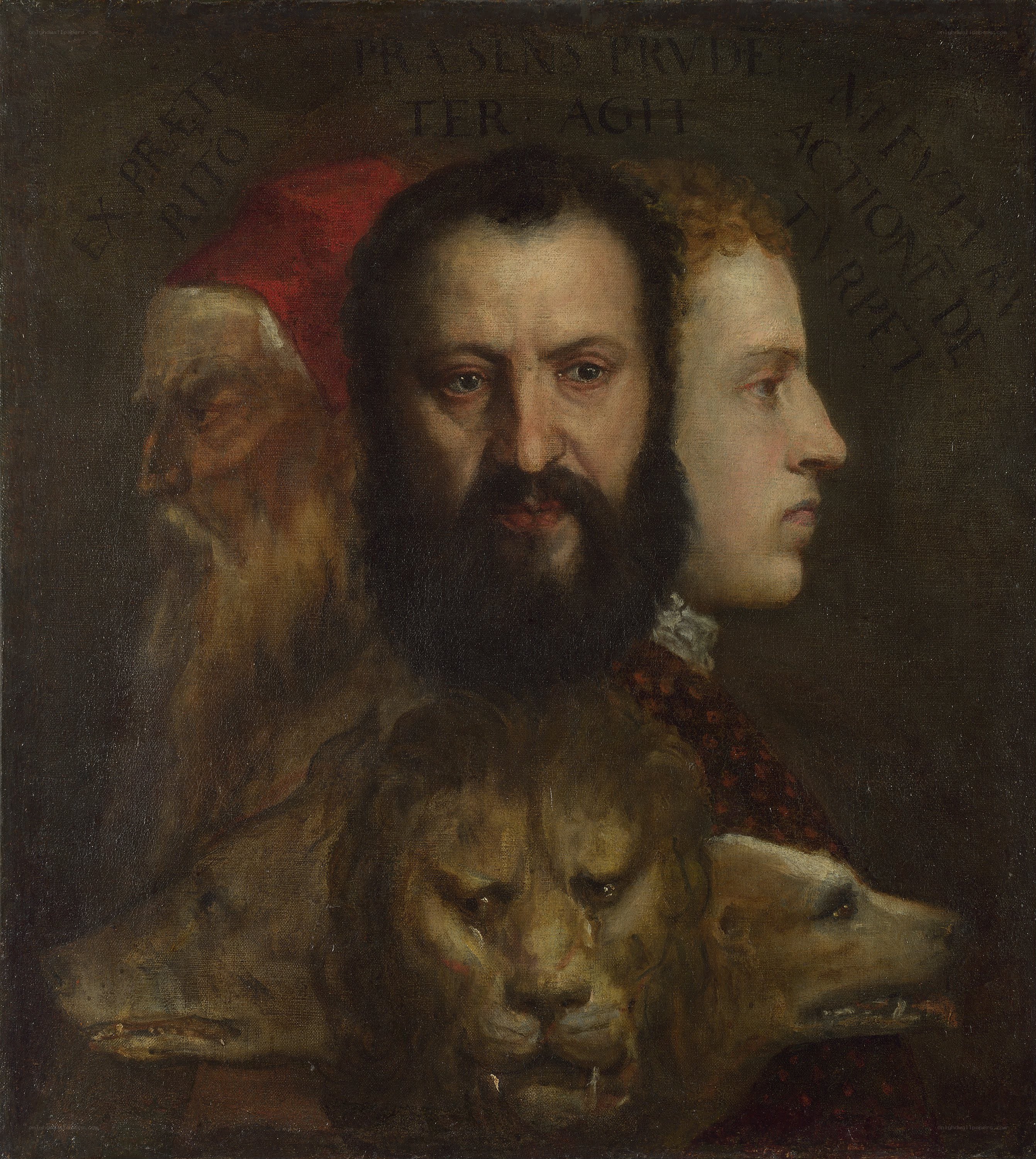 Self-portrait with animals and figures