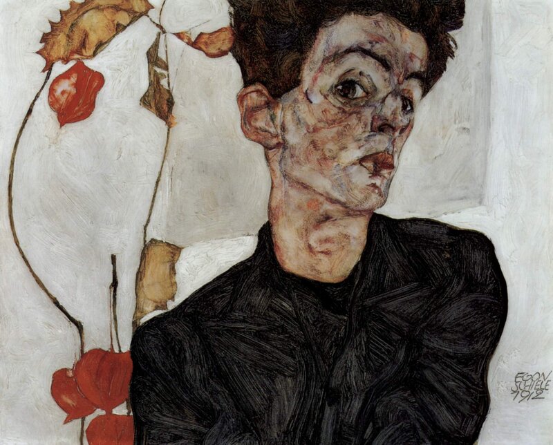 Self-Portrait with Red Flowers