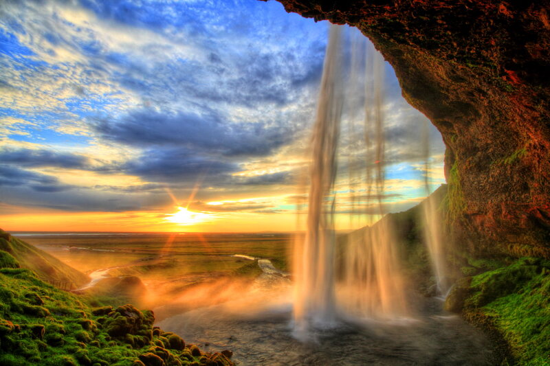 Seljalandsfoss Waterfall — Blue, Dramatic, Sunrise