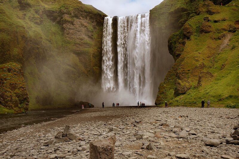 Seljalandsfoss Waterfall — Green, Dramatic, Afternoon, Photograph