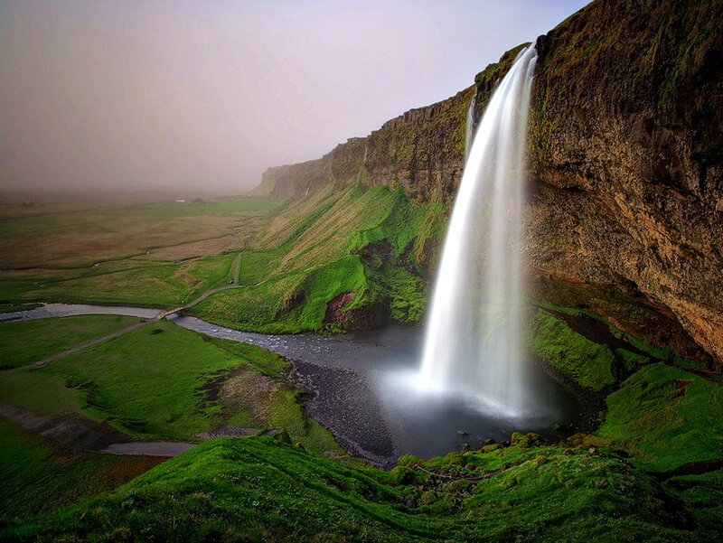 Seljalandsfoss Waterfall — Green, Serene, Morning