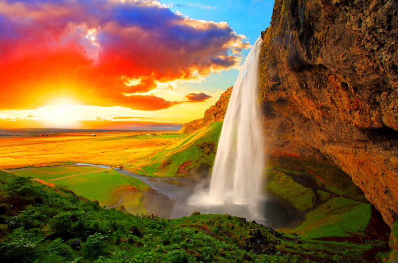 Seljalandsfoss Waterfall — Orange, Dramatic