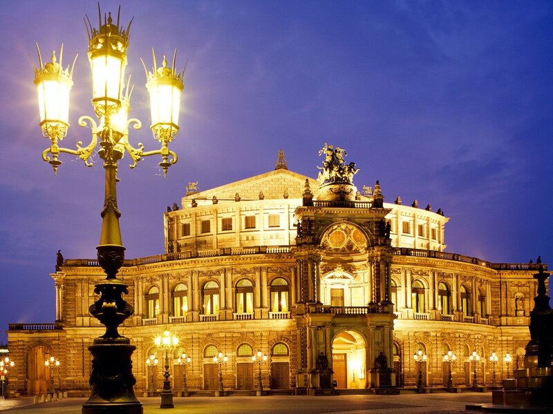 Semperoper Building at Night — Blue