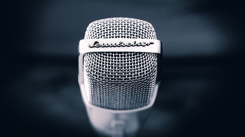 Sennheiser Microphone — Black, Dramatic, Photograph, Mesh Grille, White