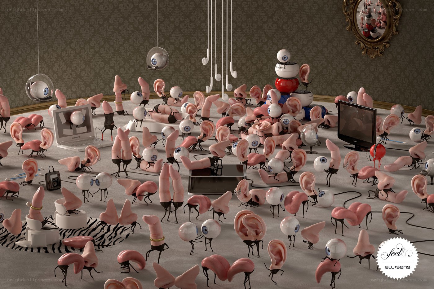 Sensory organ creatures in a room
