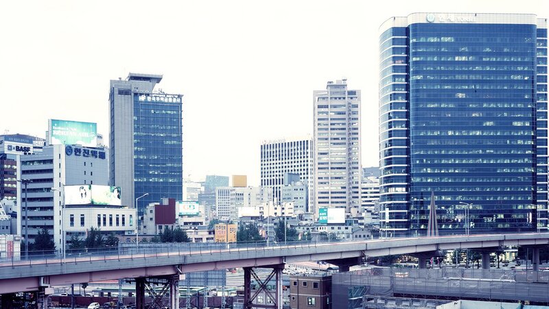 Seoul city skyline with office buildings