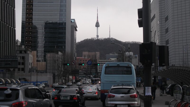 Seoul city traffic with N Seoul Tower
