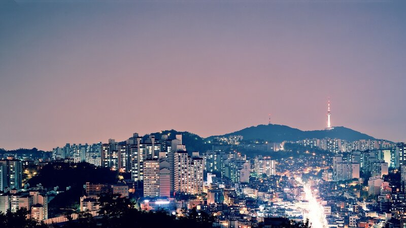 Seoul Cityscape at Dusk — Purple