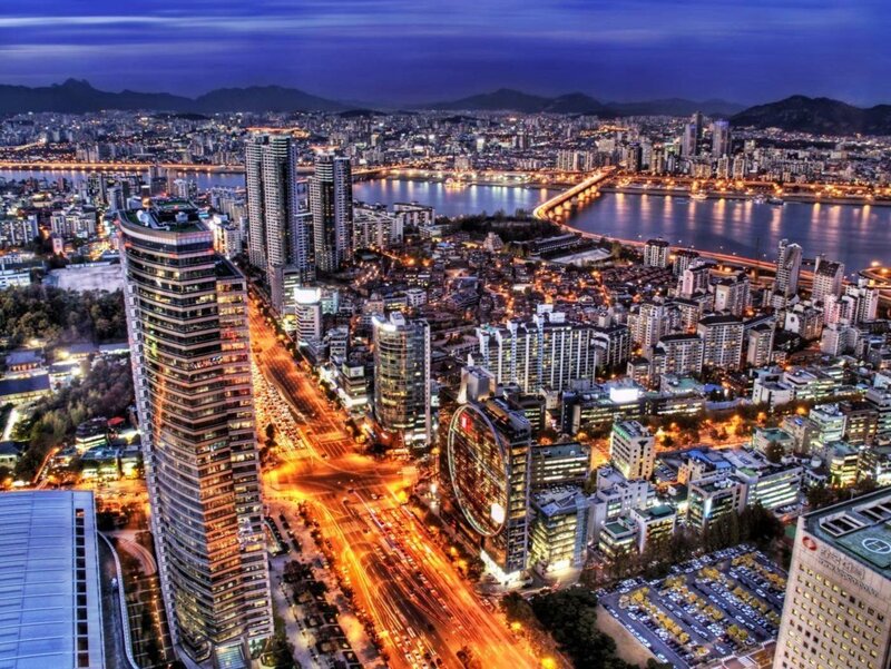 Seoul Cityscape at Night — Blue, Dramatic, Photograph