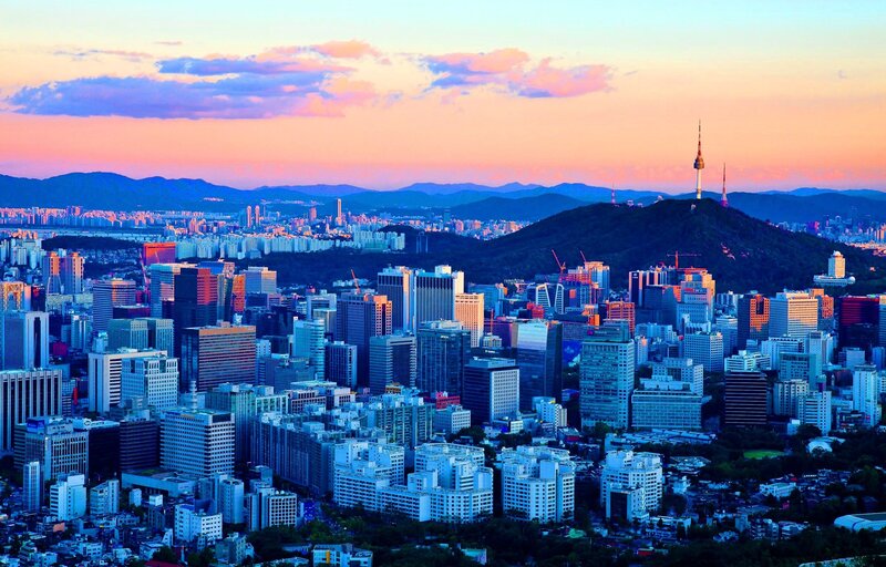 Seoul cityscape at sunset