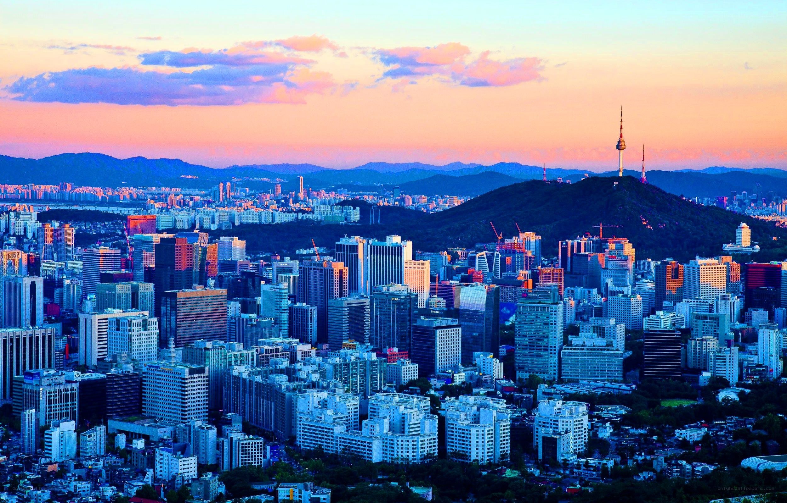Seoul cityscape at sunset
