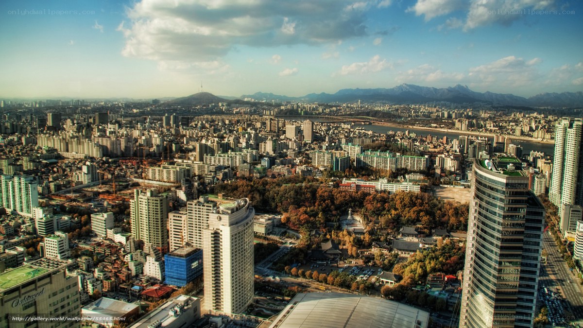Seoul cityscape with mountains