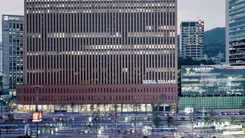 Seoul Square building at dusk