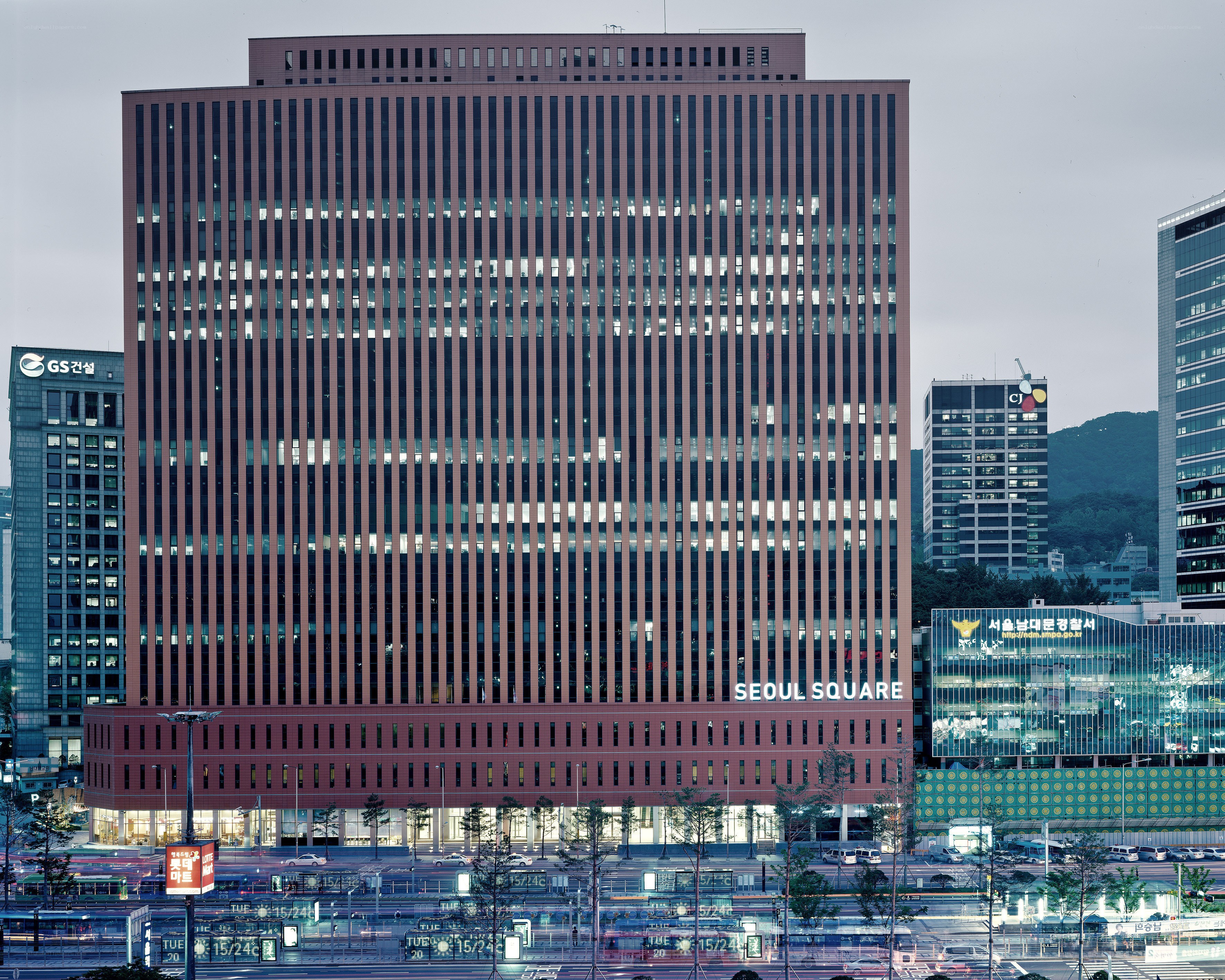 Seoul Square building at dusk