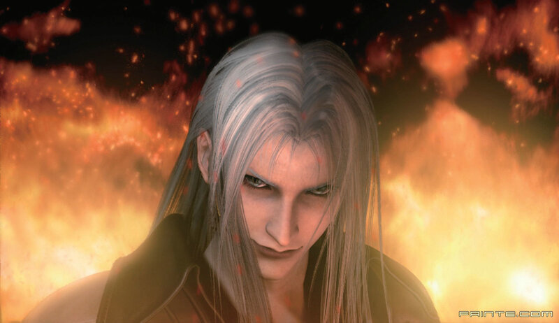 Sephiroth in fiery background