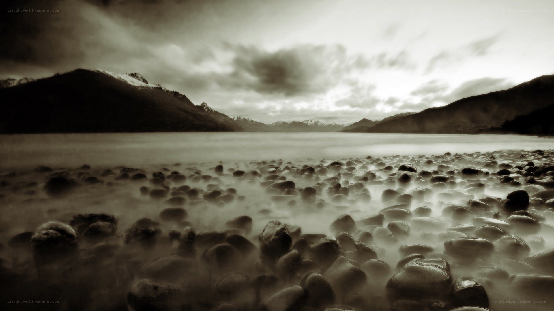 Sepia landscape with pebbles