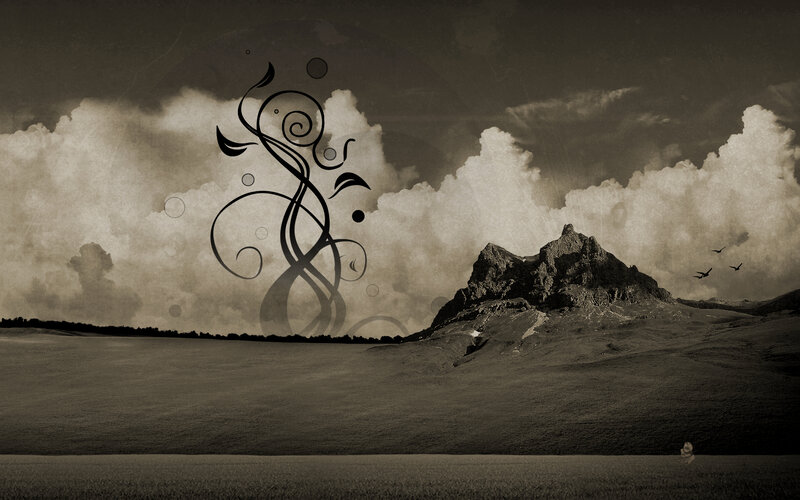 Sepia landscape with swirls