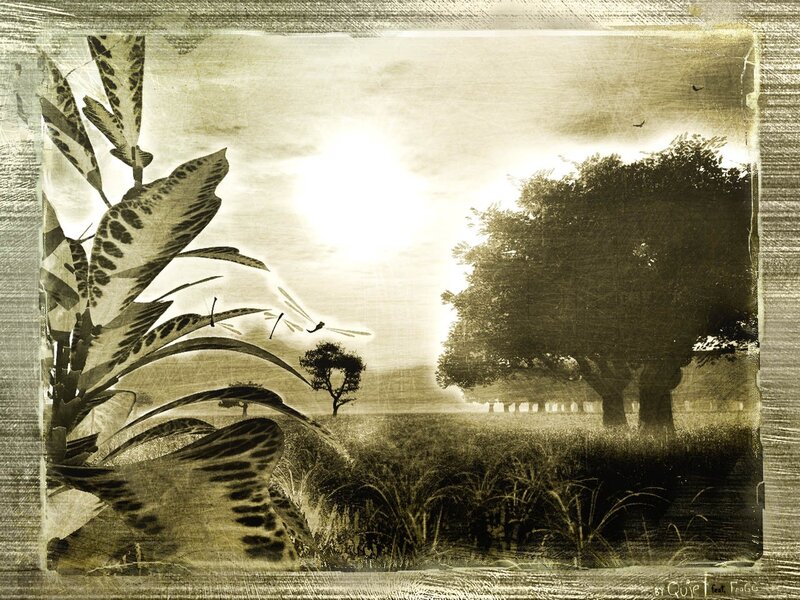Sepia landscape with trees