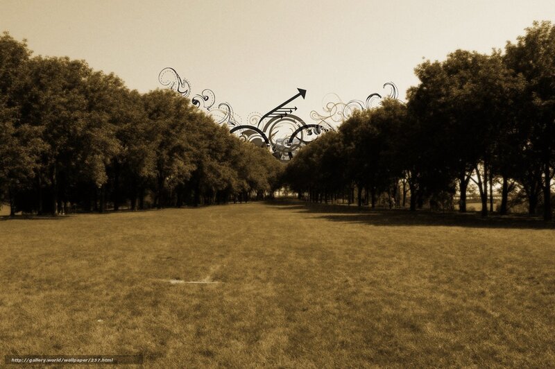 Sepia park with decorative art