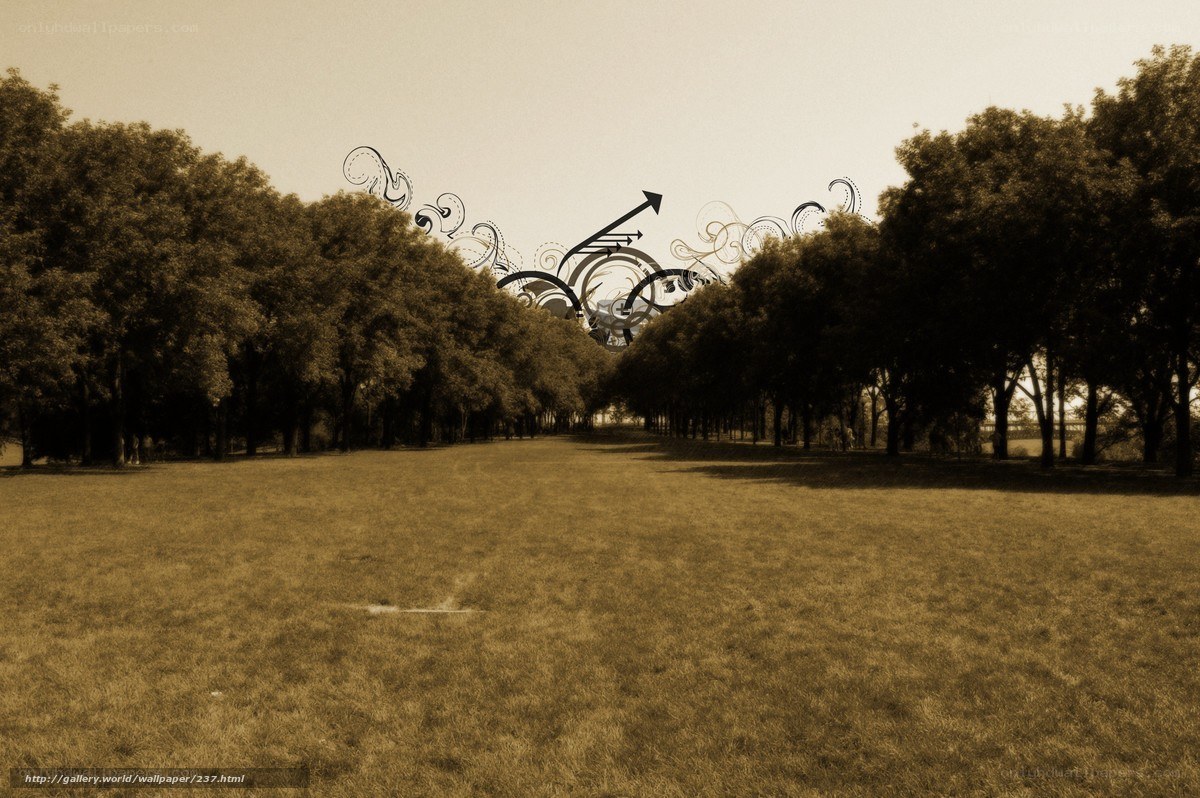 Sepia park with decorative art