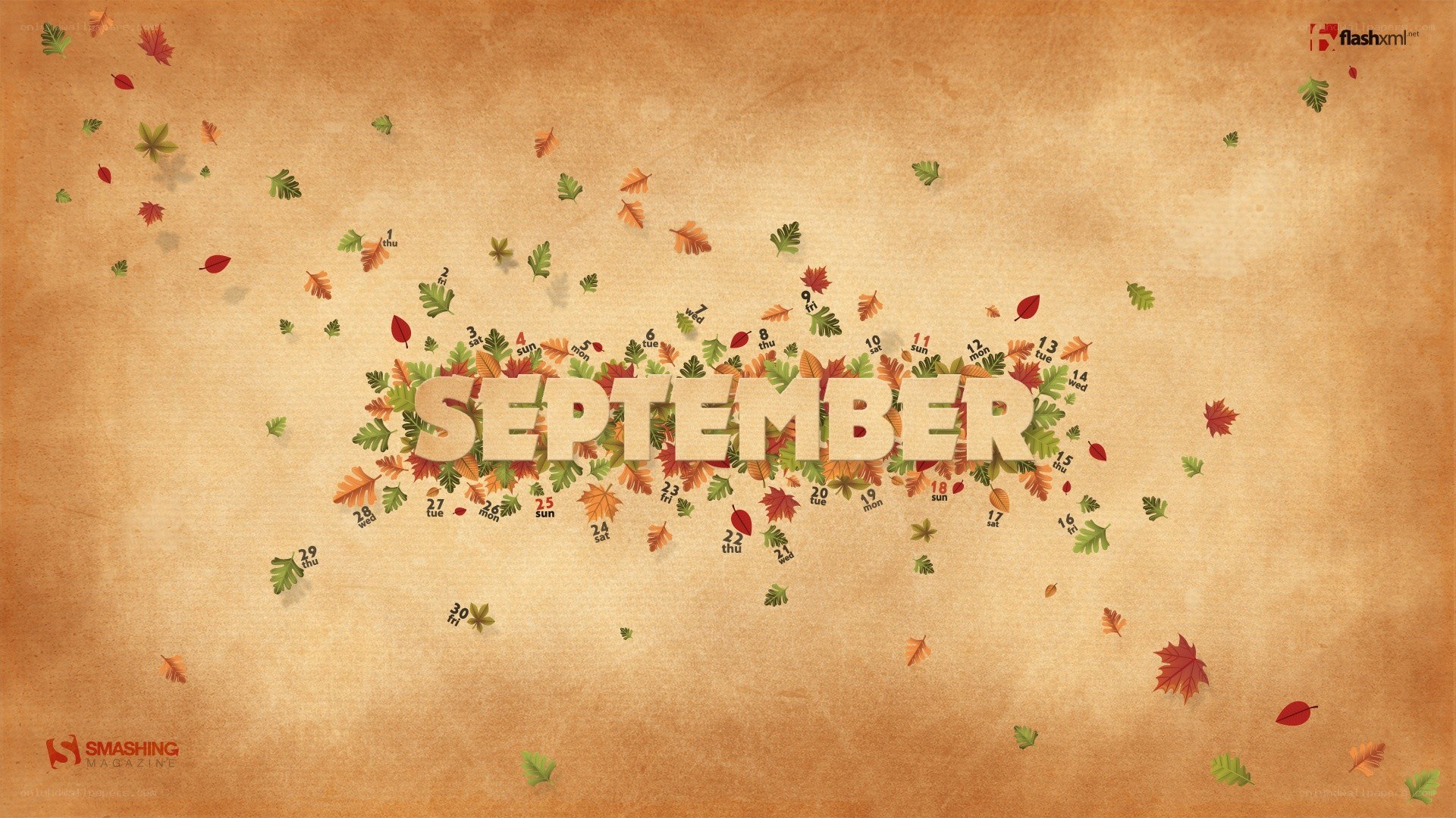 September autumn leaves calendar