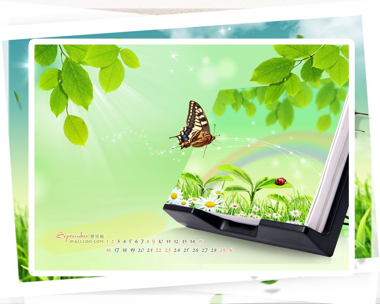 September calendar with butterfly