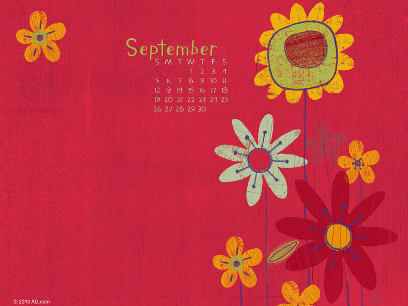 September calendar with flowers